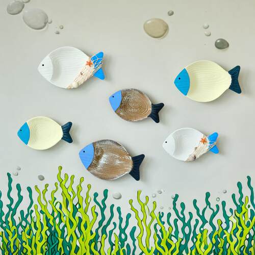 地中海木质创意立体鱼形墙面装饰