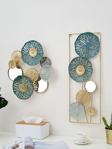 创意免打孔墙上带镜子壁饰卧室墙壁北欧轻奢铁艺手绘墙面装饰架