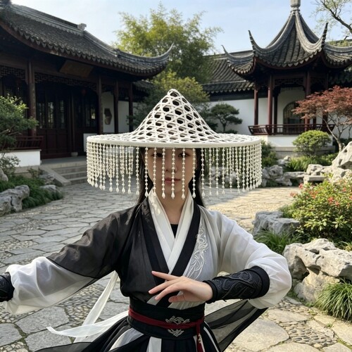 古风舞蹈白色斗笠道具