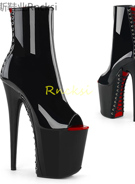 黑色防水台后鞋面鞋底系带短筒靴时尚细跟靴子超高跟女欧美低筒靴