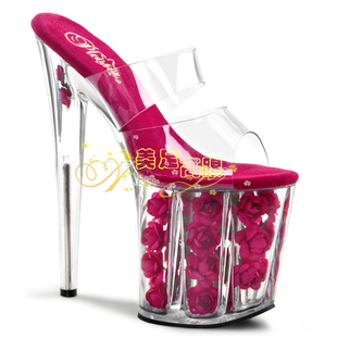 20cm超高跟玫瑰花鞋底 性感舞台礼服增高走秀拖鞋 夏日清爽女鞋