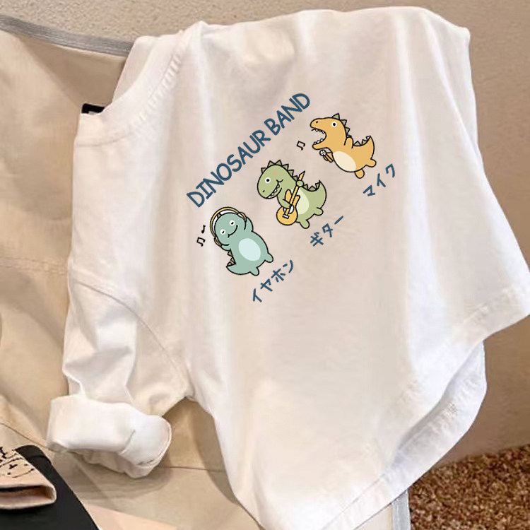 恐龙儿童长袖t恤a类白色纯棉上衣男女童春秋装宝宝宽松打底衫童装