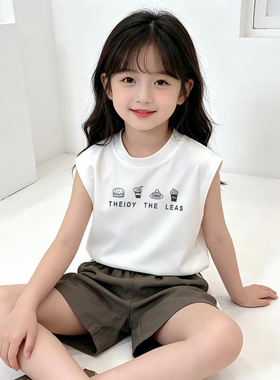 女童背心夏季白色儿童a类纯棉无袖坎肩t恤小女孩宝宝衣服外穿不透