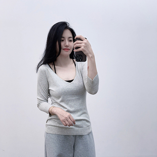 针织薄毛衣女 超薄G家尾货60棉深V领七分袖 清仓处理 春夏新品