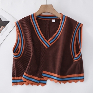 马甲背心上衣 高腰超短不规则撞色短款 品牌撤柜尾货 设计师款