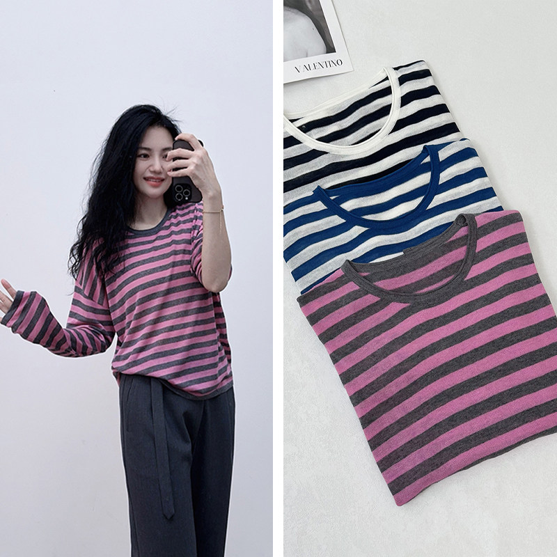夏日心机搭~天丝亚麻！撞色慵懒风显瘦条纹干爽透气宽松针织罩衫