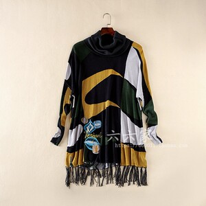 西班牙外贸原单尾货剪标宽松流苏休闲套头上衣印花衫毛衣大码女装