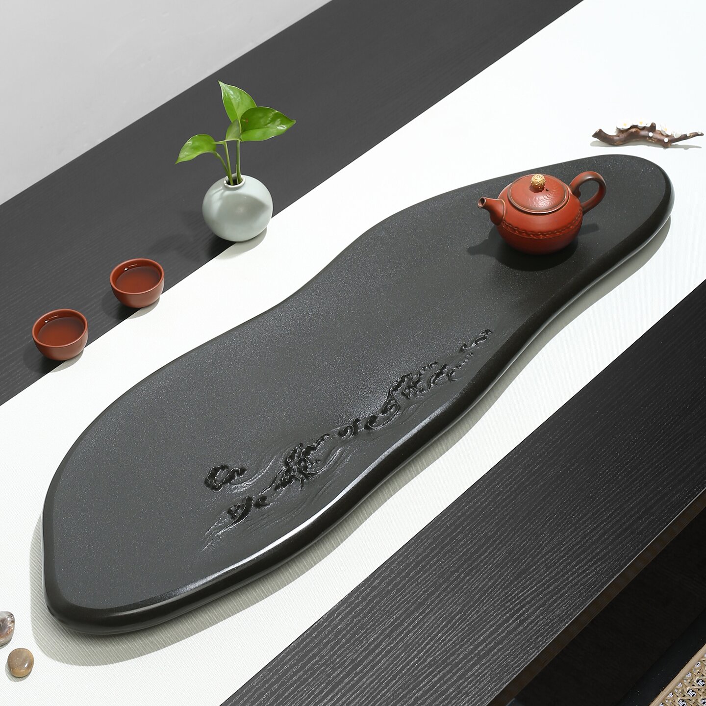 天然乌金石中式简约整块石头茶盘