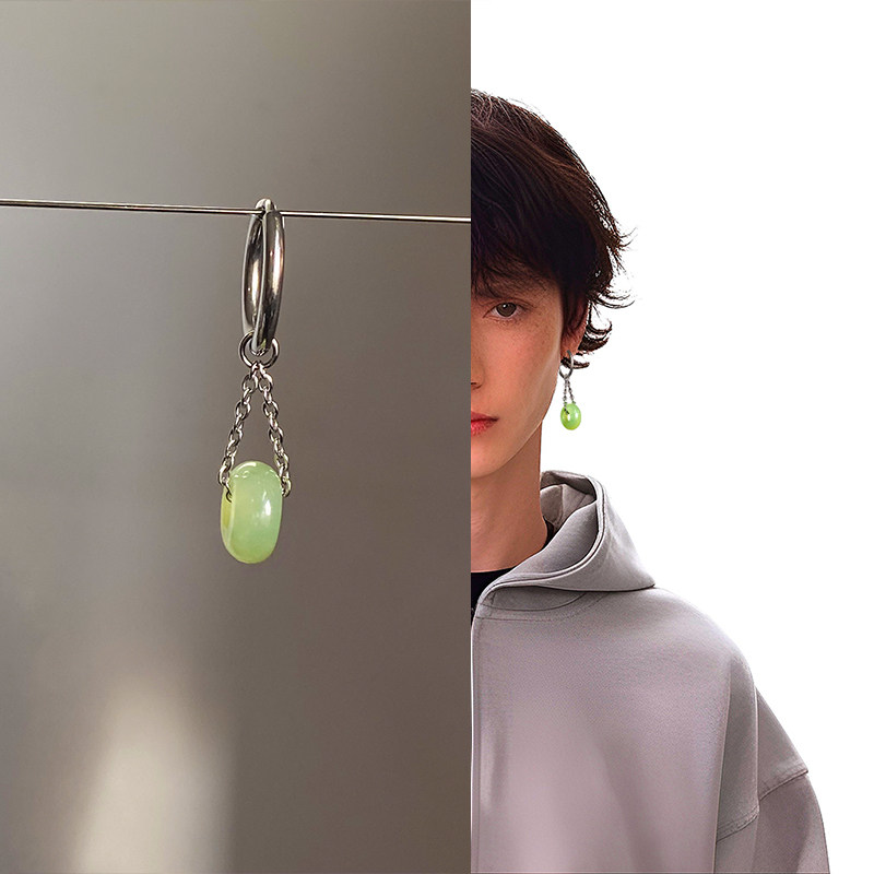 NPstudio中式岫玉耳环天然水晶矿石耳坠男女小众高级感极简风耳饰