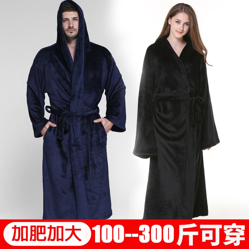 300斤双层睡袍加绒加厚法兰绒男