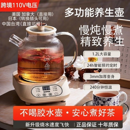 跨境110V养生壶小型玻璃煮茶器烧水壶花茶壶中国台湾美国加拿大
