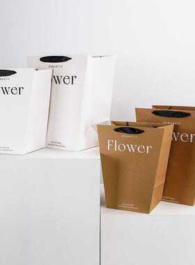 新款网红梯形手提袋花束手拎袋香风花束礼品袋牛皮纸花店包装用品