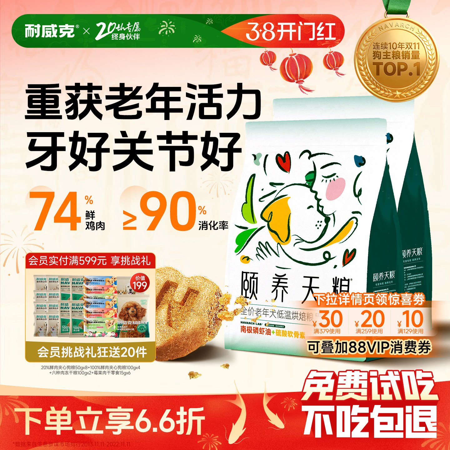 【老年犬粮】颐养天粮低温烘焙狗粮耐威克泰迪比熊7岁以上通用粮