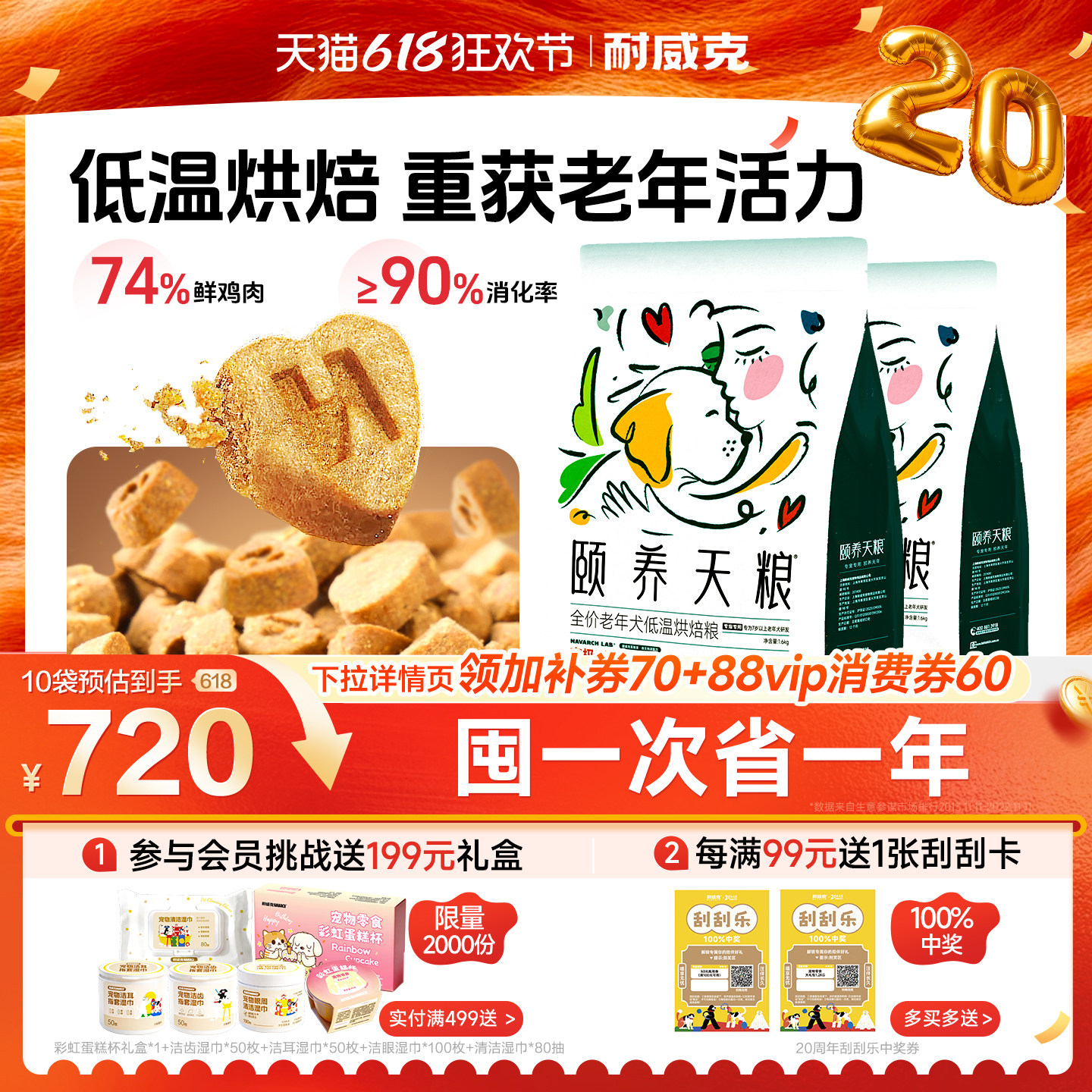 【囤货装】颐养天粮耐威克低温烘焙狗粮7岁+老年犬粮通用