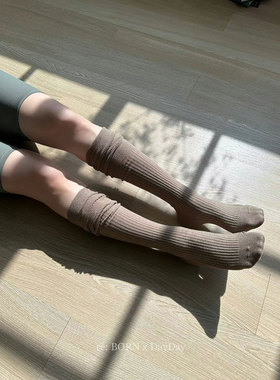 韩国东大门MARCA膝下小腿袜女螺纹拼接网红潮流堆堆袜小众风