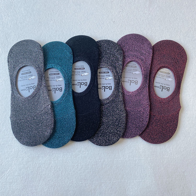 现货BAL韩国东大门袜子船袜女亮丝纯色金银丝不掉跟袜套夏季薄