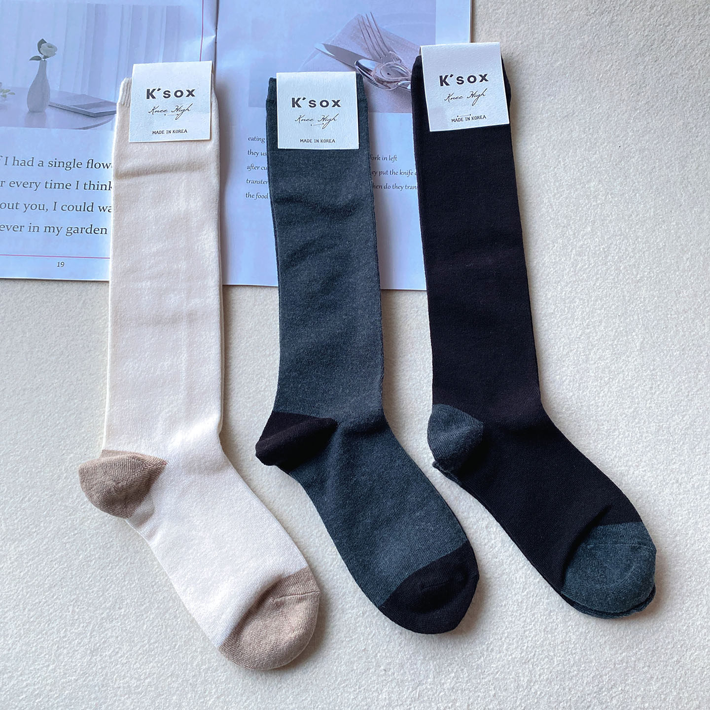 现KSOX羊毛混纺小腿袜女韩国进口拼色膝下堆堆袜子极简风冬季加厚
