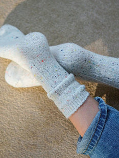 新款 BAL韩国东大门羊毛袜女杂线彩点麻花纹坑条保暖中筒袜秋冬款