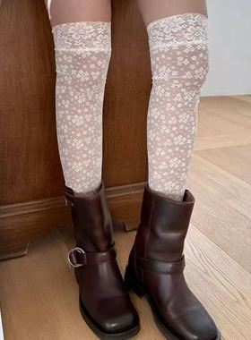 MARCA韩国东大门长筒袜女蕾丝微透过膝袜薄款时尚洋气花朵春夏新