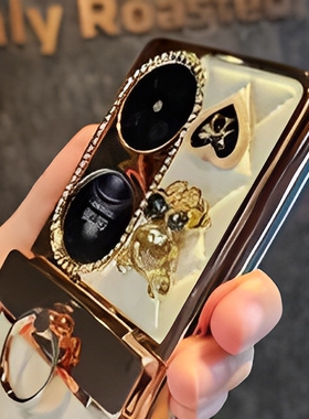 高档小香风镶钻小熊适用华为p50pocket手机壳新款指环扣pocket2折叠屏全包防摔手机套pockets白色爆款外壳女