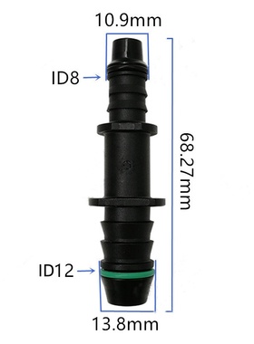 黑色塑料二通2通直通接头ID8转ID12燃油管路改装快速接头两头接管