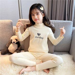 女童德绒发热保暖内衣套装儿童半高领秋衣秋裤中大童女孩内搭睡衣