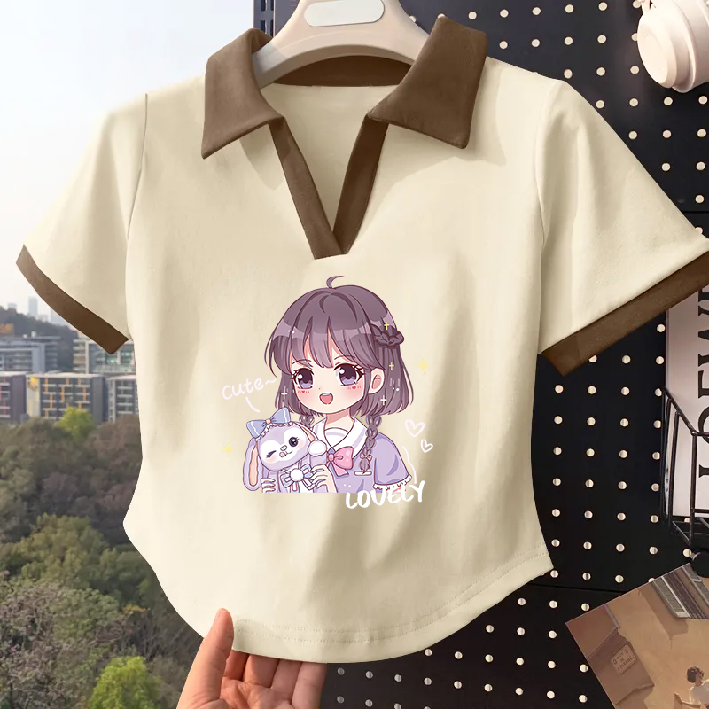 女童夏季POLO短袖2026新款衣服撞色儿童V领T恤半袖透气吸汗上衣潮