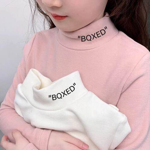 白色半高领长袖纯棉打底衫内搭