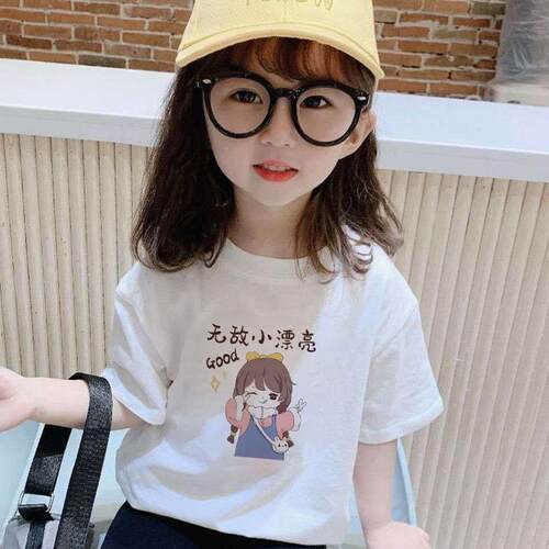 纯棉2025春夏韩版新款女童短袖T恤洋气卡通印花宽松休闲百搭上衣