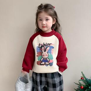 女童洋气宽松秋冬季加绒卫衣女宝宝2025新款加厚保暖上衣冬装休闲