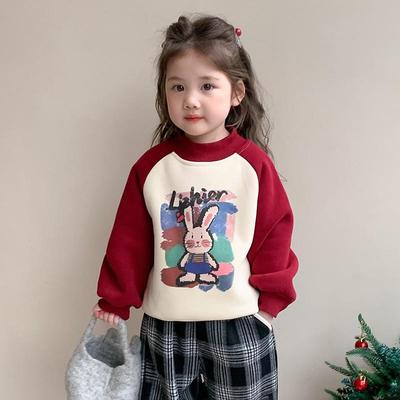 女童秋冬季加绒卫衣2024新款