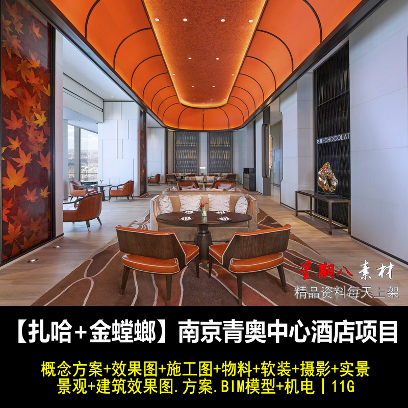 jd30扎哈南京青奥中心酒店概念设计方案CAD施工图建筑景观