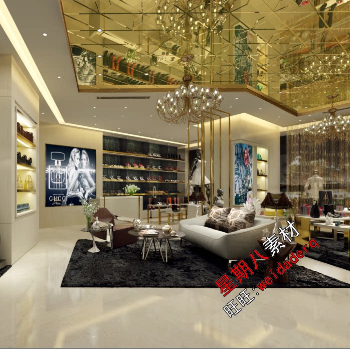 c99 奢侈品店cad施工图纸古奇专卖店设计服装店面商业店铺设计