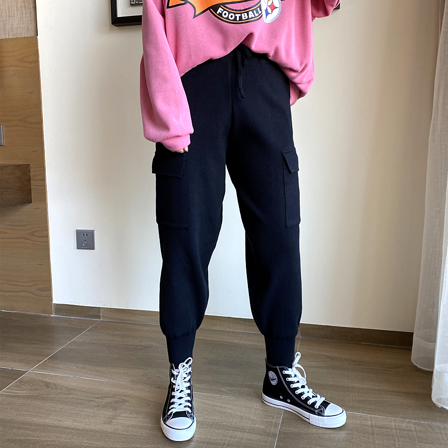 木木崧大码松紧腰针织奶奶裤女2020冬季胖MM加厚针织哈伦裤毛线裤