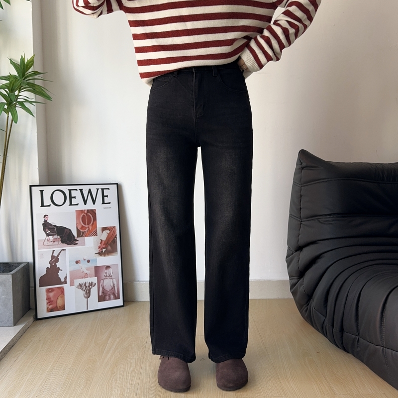 大码炭黑窄版阔腿拖地裤显瘦长裤