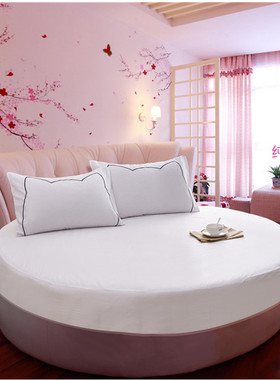 全棉圆床床笠2.2m纯棉纯色加厚2m圆形床笠1.8m酒店宾馆素色圆床罩