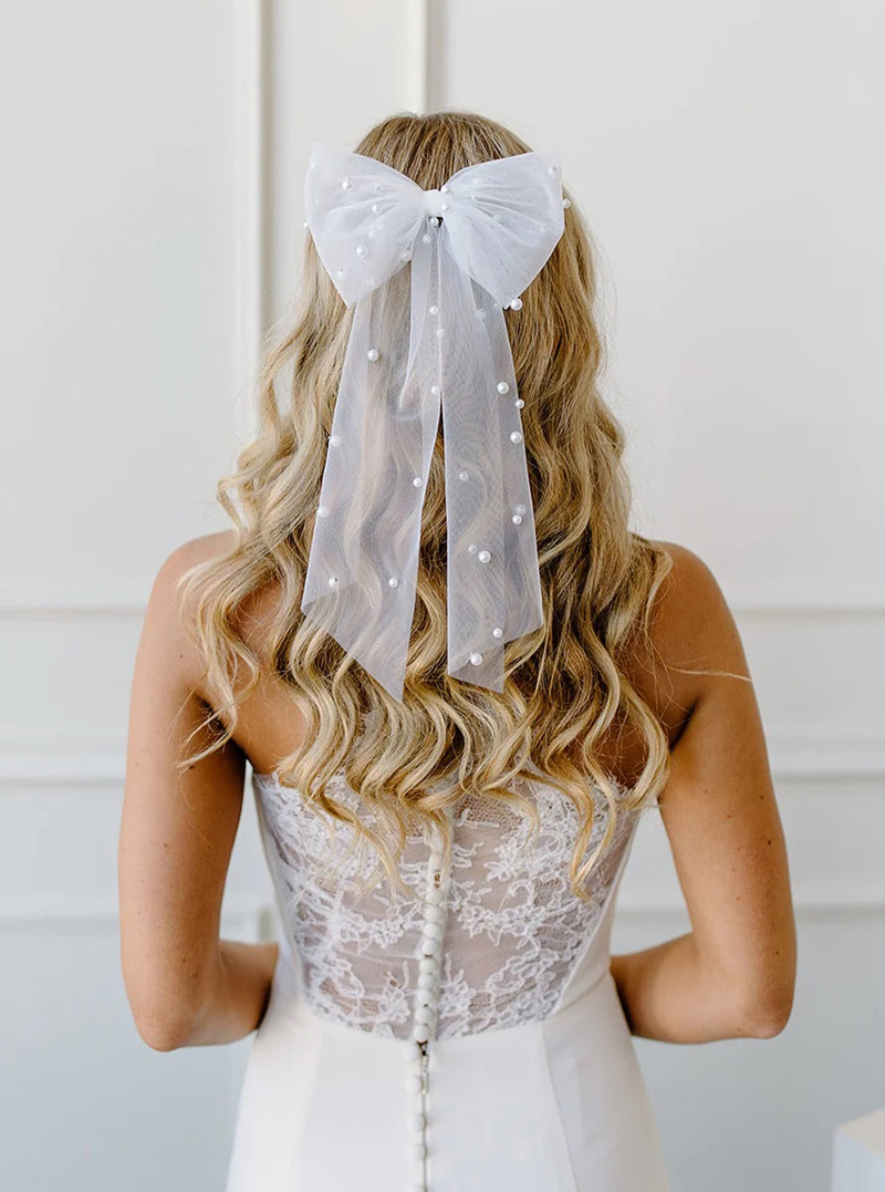 蝴蝶结头饰珍珠头纱拍照道具
