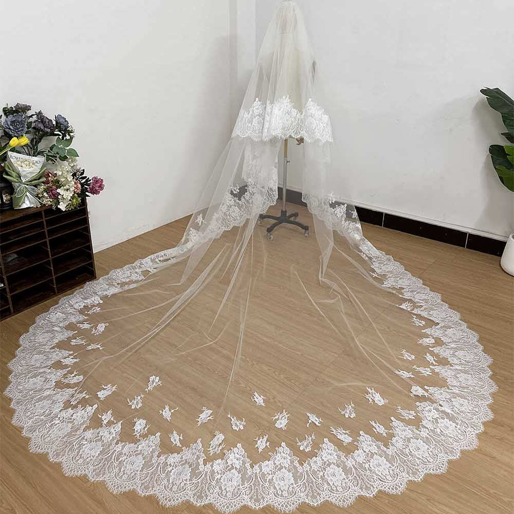 新娘复古超长款双层高档蕾丝花边头纱轻婚纱领证登记超仙森系配饰