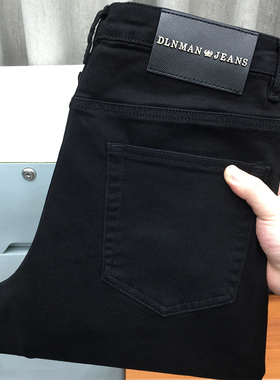 秋季百搭黑色宽松直筒牛仔裤男大码男装九分纯黑商务休闲长裤冬季