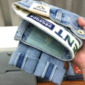 薄款 夏季 小脚九分裤 男2024字母印花潮牌高端弹力修身 浅蓝色牛仔裤