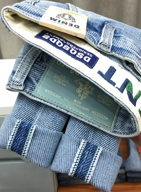 夏季浅蓝色牛仔裤男2024字母印花潮牌高端弹力修身小脚九分裤薄款