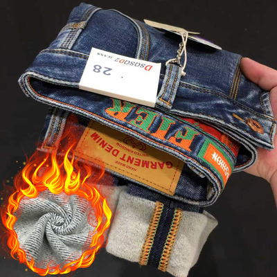 冬薄绒新款牛仔裤男保暖