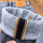 加绒牛仔裤 男款 加厚保暖浅蓝色弹力修身 冬季 小脚磨毛长裤 古士狼