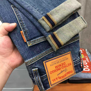 秋季牛仔裤男款九分裤2025新款潮流蓝色弹力修身小直筒长裤秋冬款