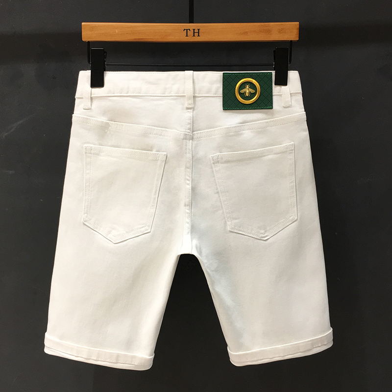 白色牛仔短裤男夏季薄款中裤欧货高端潮流休闲弹力修身小脚五分裤