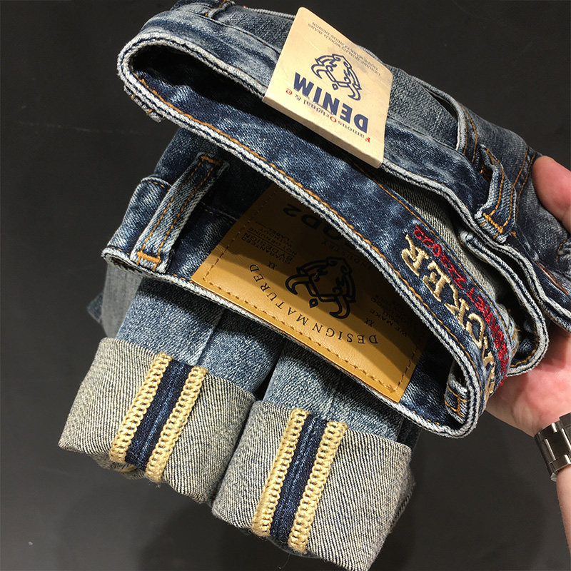 小皇冠春季牛仔裤男九分裤欧洲站潮牌高端潮流弹力修身小直筒长裤,男装,牛仔裤,淘宝优惠券,粉丝福利购,淘宝优惠卷