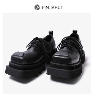 真皮英伦风小个子厚底复古系带乐福鞋 男方头松糕德比鞋 小皮鞋 PJH