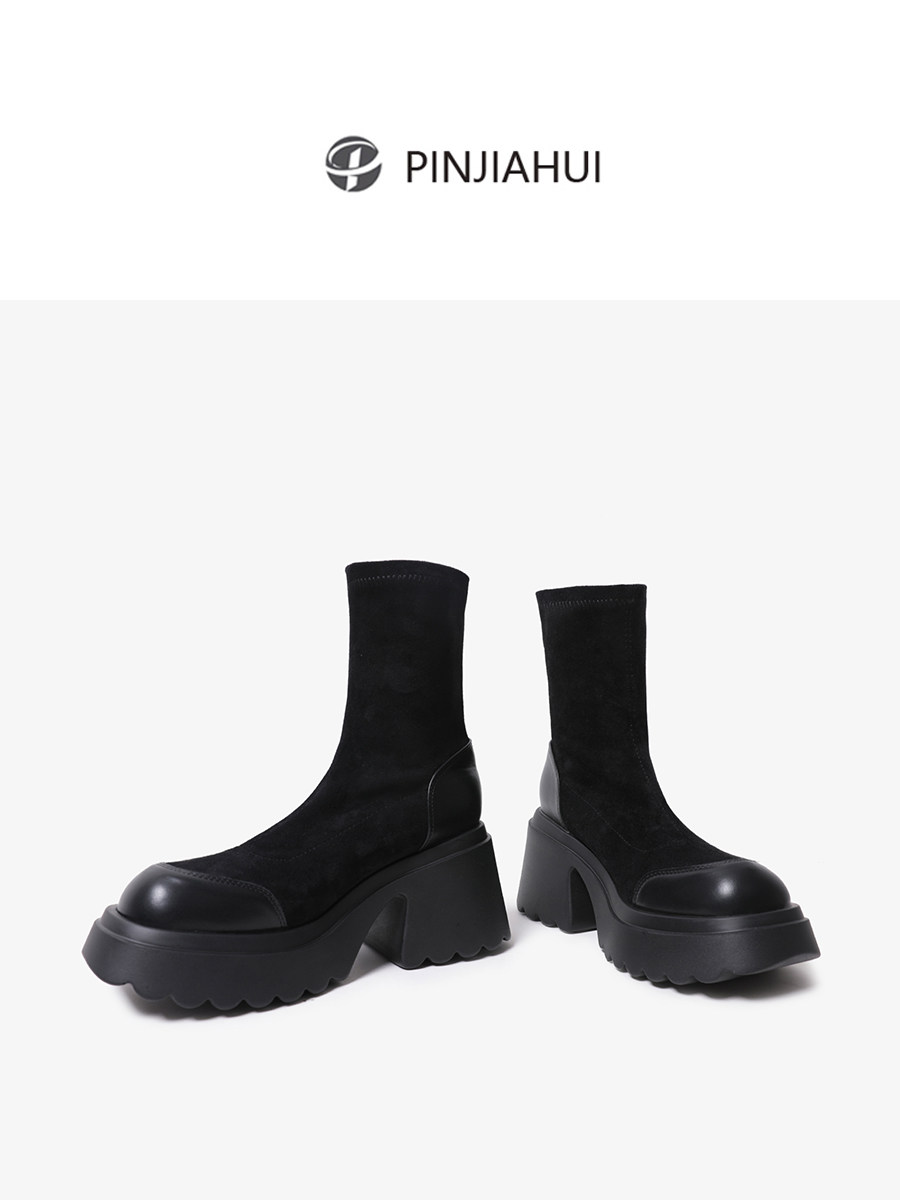 PINJIAHUI SLIM STRETCH BOOTIES WOMENS FLATFORM LIGHT PLATFORM BOOTS SMALL HEIGHT 8.5CM BOOTS