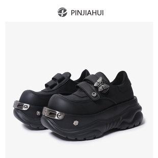 潮 原创金属朋克增高真皮小皮鞋 大头松糕鞋 女Y2K辣妹亚文化厚底鞋