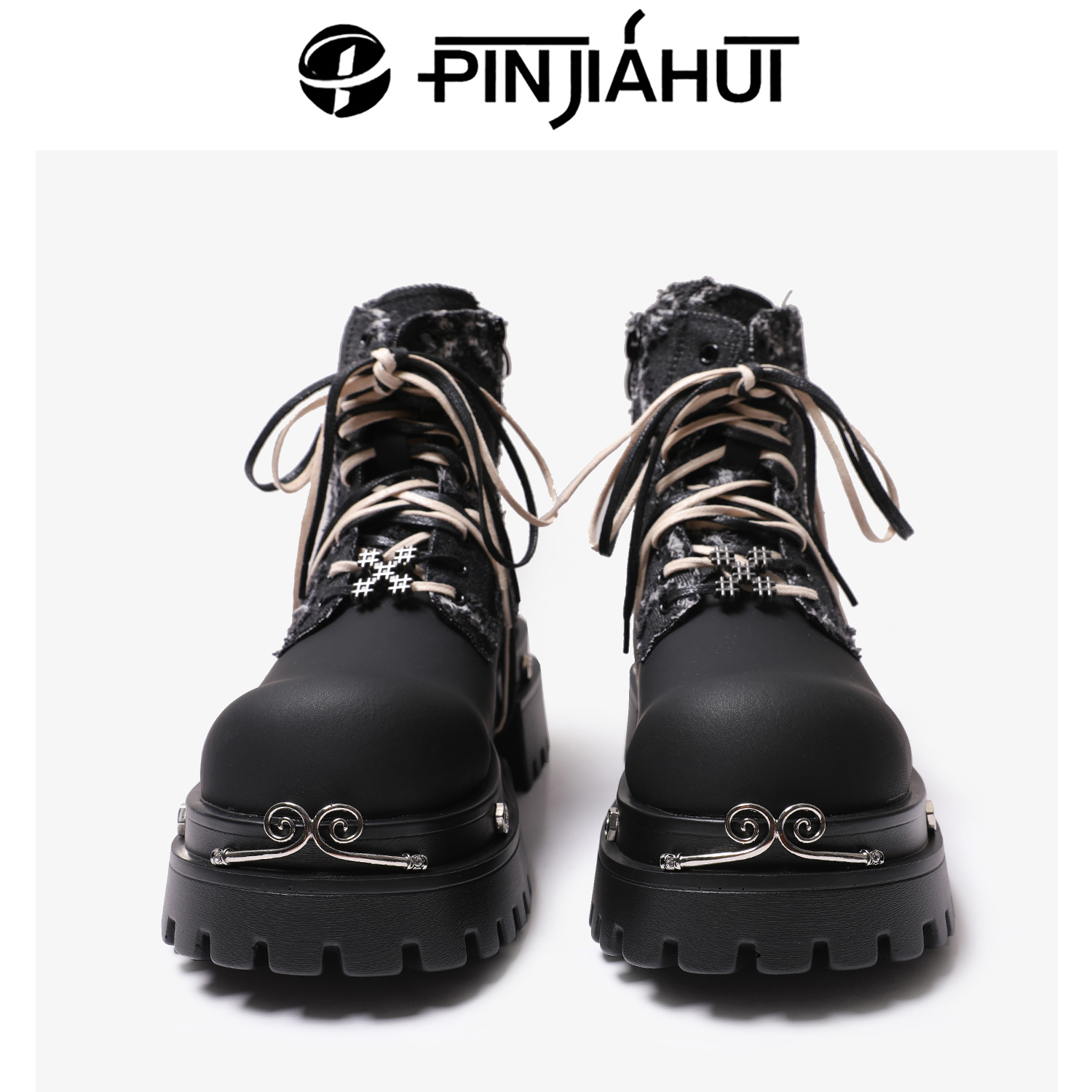 黑色机车高级皮靴长筒增高马丁靴